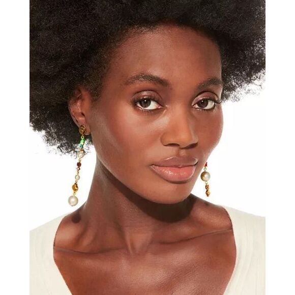 Kurt Geiger Pearl Rhinestone Signature Eagle Shell Linear Earrings - Picture 3 of 7